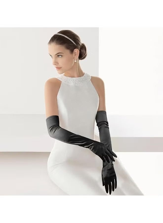 واي جيه قفازات فساتين الحفلات الطويلة من الأوبرا ساتان لحفلات الشاي والزفاف للبالغين - Image 4